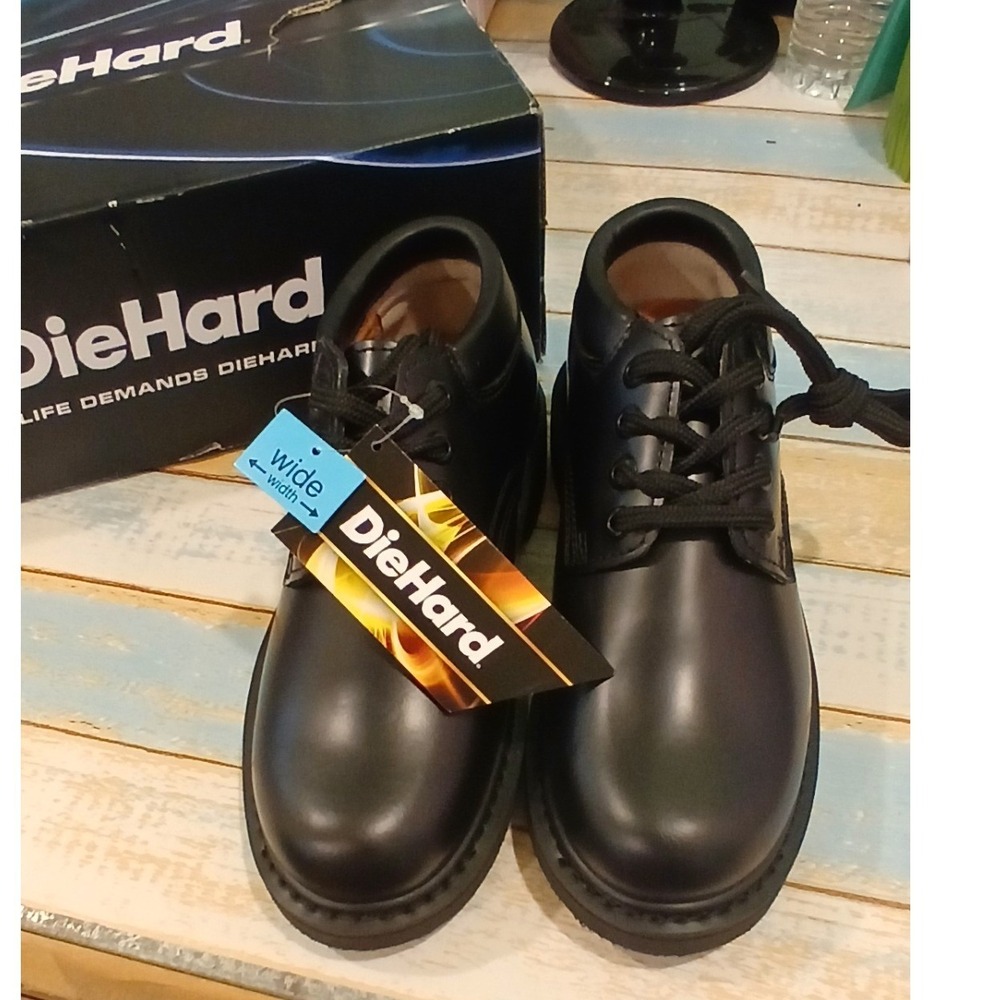 DieHard Wide Work Boots Black Leather Lace Up Steel Toe Mens Size 6.5 Wide